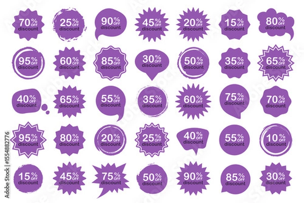 Obraz Set of different percent discount tags in purple in different shapes label