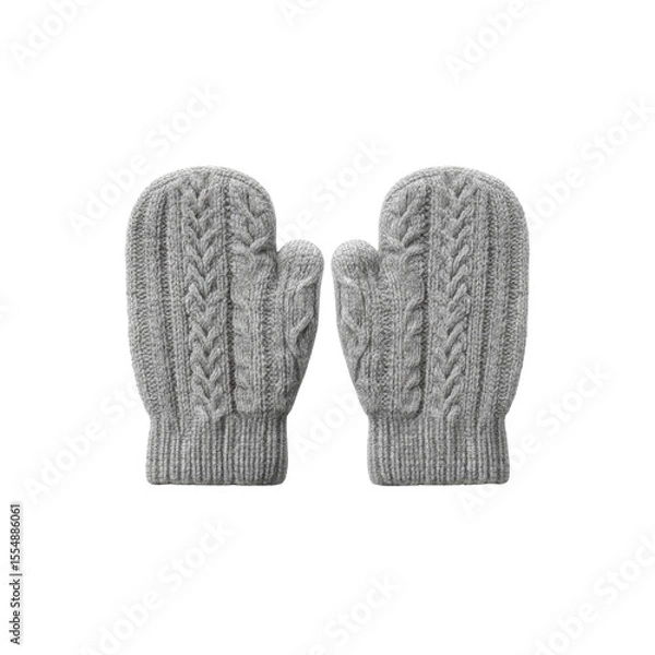 Fototapeta Cozy Gray Mittens with Cable Knit Pattern for Winter Warmth and Comfort in Cold Weather Activities Transparent background or png