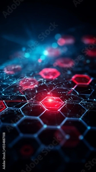 Fototapeta Futuristic technology interconnected red and blue hexagons