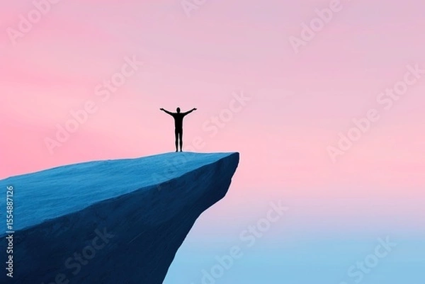 Fototapeta Standing on the edge of a mountain embraces the dawn of new possibilities