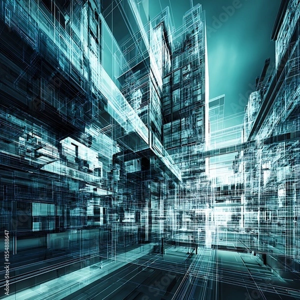 Fototapeta Abstract architectural blueprint in blue tones