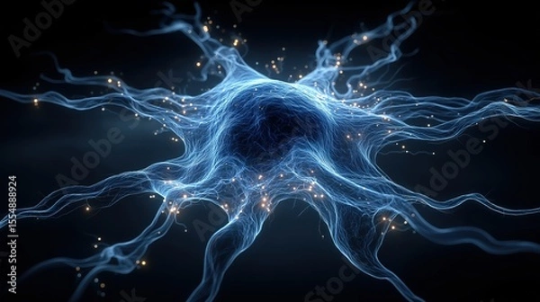Obraz The intricate network of the Brain Cell: Illuminated neuron cell with intricate connections, a visual representation of the neural network in human brain.