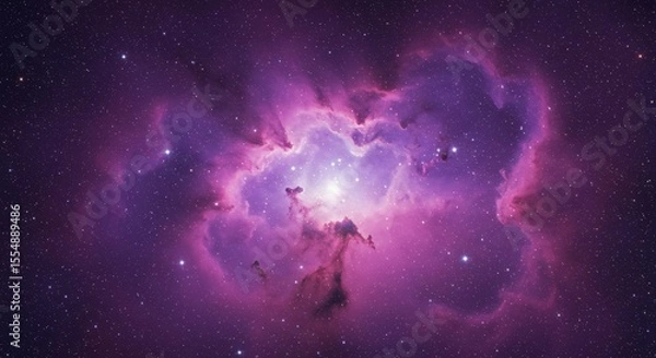 Obraz Purple Nebula and Stars in Deep Space Cosmic Scene