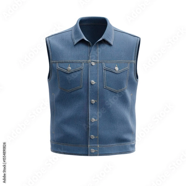 Obraz Stylish Unisex Denim Vest with Classic Design and Button-Up Closure for Casual Outdoor Wear and Everyday Fashion Transparent background or png