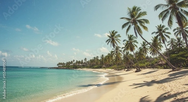 Obraz Tropical Beach with Palm Trees and Turquoise Sea on Sunny Day
