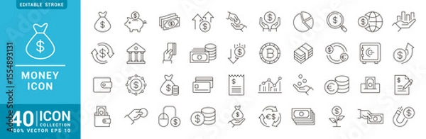 Fototapeta Collection of money icons. Finance, savings, transfer, payment. Vector design template EPS 10.