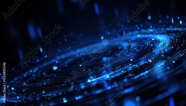 Fototapeta Blue swirling light vortex, dark background, digital art, website banner
