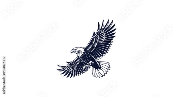 Fototapeta Powerful Eagle in Flight: Vintage Style, Monochrome Vector Illustration, Majestic and Bold Design.