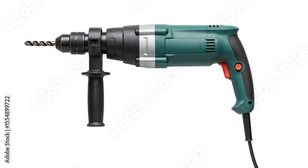 Obraz Teal power drill isolated on white background
