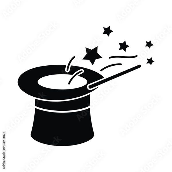 Obraz A black and white minimalist illustration of a top hat with a magic wand