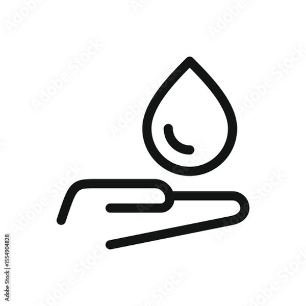 Obraz Water drop on hand line icon, oil drop in hand vector symbol with editable stroke