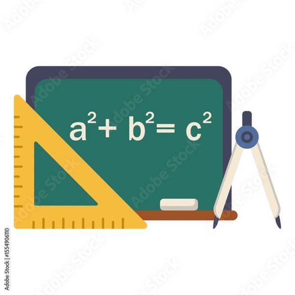 Fototapeta Math board with pythagorean theorem. Geometry tools and blackboard. School education concept