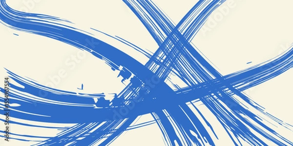 Fototapeta Grainy blue bold brush stroke with spray texture. Hand drawn distress damaged edge vintage template, banner. Grainy bold brush strokes texture with small dots