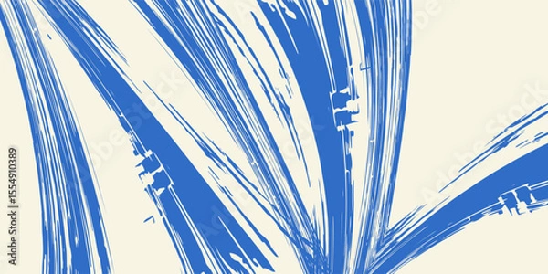 Fototapeta Grainy blue bold brush stroke with spray texture. Hand drawn distress damaged edge vintage template, banner. Grainy bold brush strokes texture with small dots