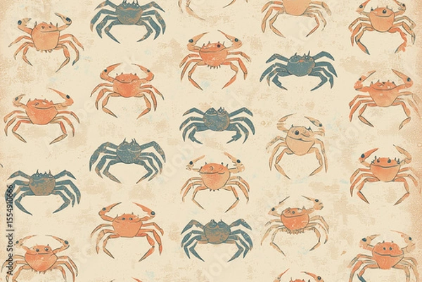 Fototapeta Aged vintage pattern with a retro feel, featuring a subtle low-contrast arrangement of tiny crabs