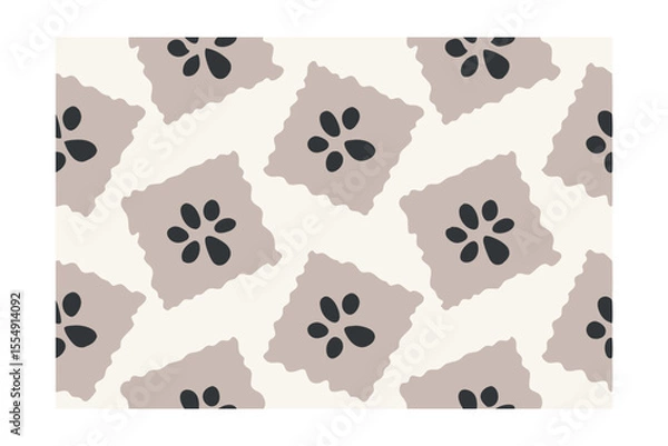 Fototapeta Beige paw print pattern on a cream background with a repeating square design prints