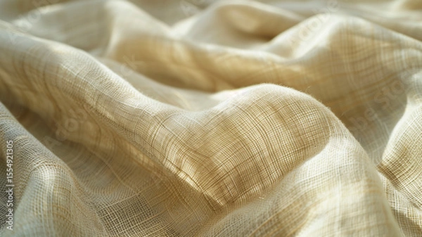 Fototapeta Close-up of subtle noise texture on neutral beige linen fabric under soft daylight with minimal shadows real photo stock photography