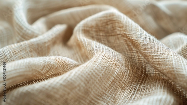 Fototapeta Close-up of subtle noise texture on neutral beige linen fabric under soft daylight with minimal shadows real photo stock photography