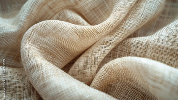 Fototapeta Close-up of subtle noise texture on neutral beige linen fabric under soft daylight with minimal shadows real photo stock photography