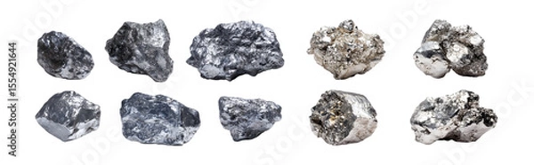 Obraz Stunning Gallium Metal Samples A Visual Guide to Element Properties set white Background against transparent Background