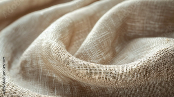 Fototapeta Close-up of subtle noise texture on neutral beige linen fabric under soft daylight with minimal shadows real photo stock photography