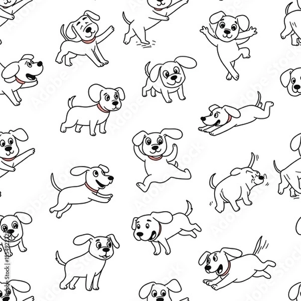 Fototapeta White background seamless dog pattern