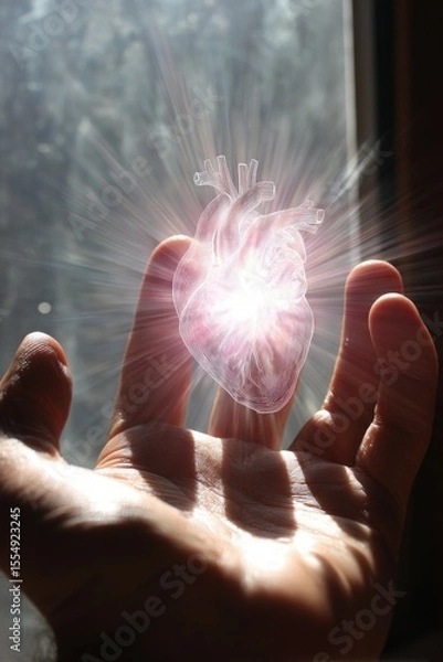 Fototapeta Captivating heart glow indoor setting conceptual photography emotional expression close-up view art and science fusion