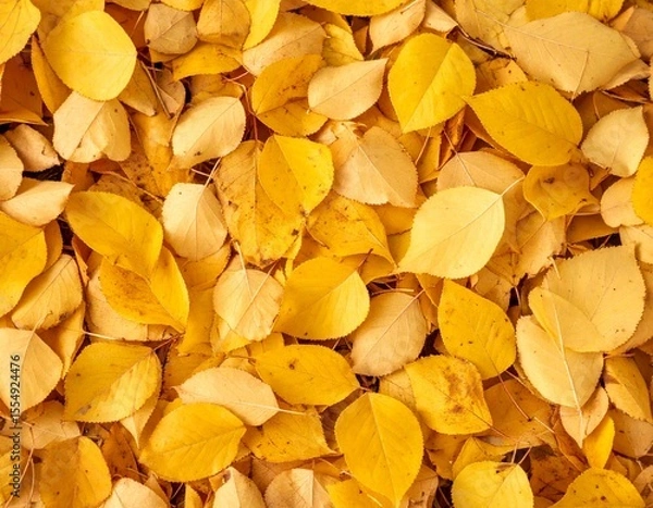 Fototapeta yellow, autumn leaves on the ground background AI generated