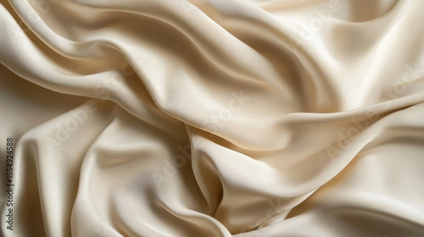 Fototapeta Luxurious silky satin fabric with flowing folds and smooth texture in a soft cream color