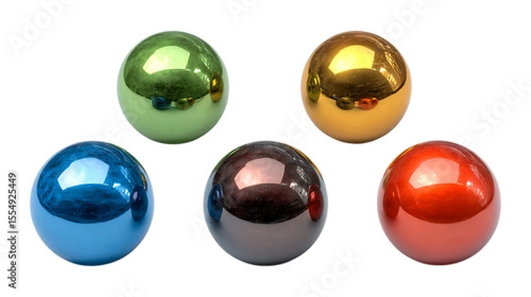 Obraz Shiny Metallic Spheres Colorful Polished Balls for Decoration and Design set white Background against transparent Background