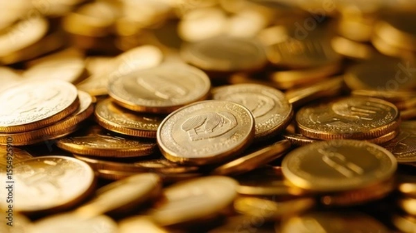 Fototapeta A pile of gold coins with a cow on them.