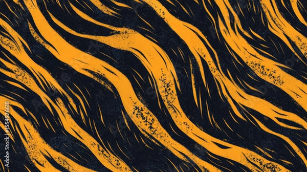 Fototapeta Abstract Animal Print Pattern with Black and Orange Stripes and Textured Surface Design