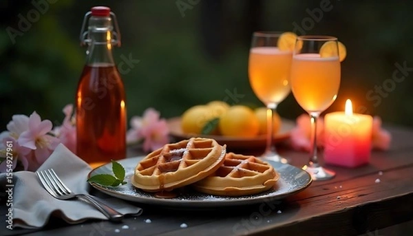 Fototapeta Charming Easter Brunch Table with Waffles, Mimosas, and Pastel Decor

Spring-Inspired Easter Breakfast Spread with Soft Colors and Festive Touches

Elegant Easter Table Setting Featuring Waffles, Citr