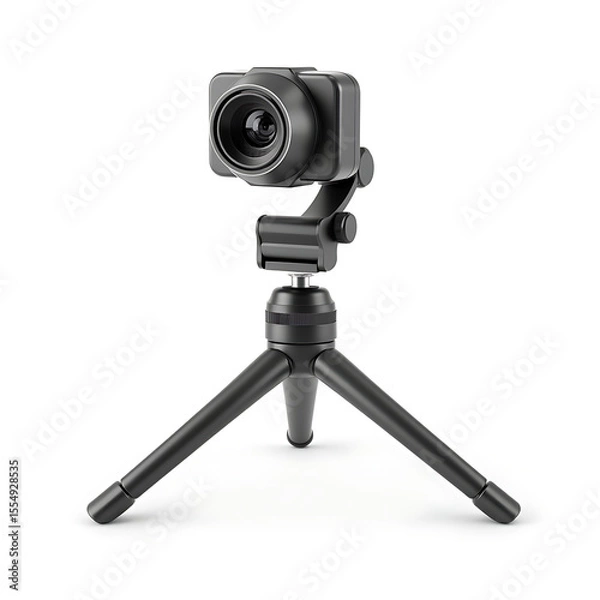 Fototapeta Adjustable webcam stand with tripod legs and clamp base in black  