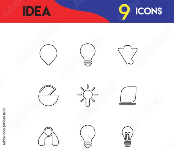 Fototapeta Light Bulb Idea Icons set and Outline Vector Styles. lamp, bulb, glow, creativity.
