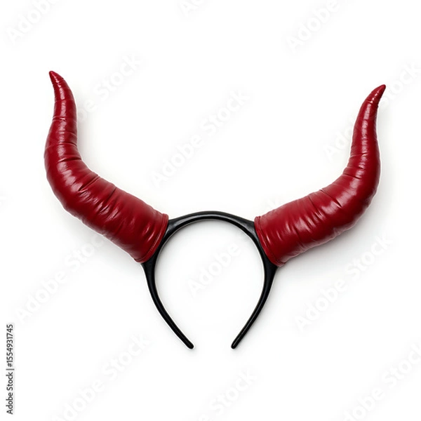 Fototapeta Red devil horn headband with glossy finish isolated on white background  