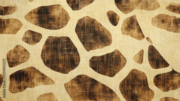 Fototapeta Close-up of a Giraffe Pattern with Unique Irregular Brown Spots on Beige Background