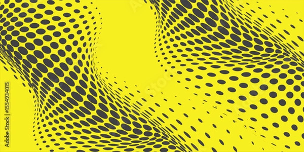Fototapeta Abstract halftone background with wavy surface made of gray dots on yellow modern dots background modern