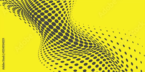 Fototapeta Abstract halftone background with wavy surface made of gray dots on yellow modern dots background modern