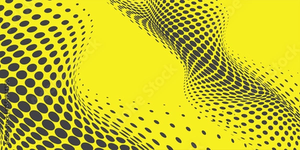 Fototapeta Abstract halftone background with wavy surface made of gray dots on yellow modern dots background modern