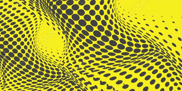 Fototapeta Abstract halftone background with wavy surface made of gray dots on yellow modern dots background modern