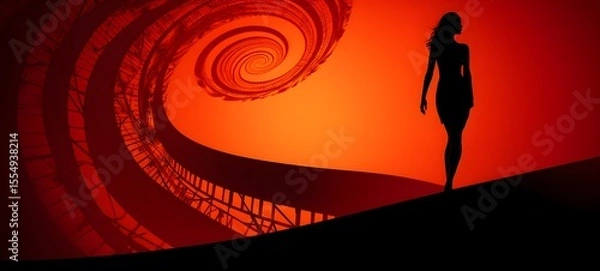 Fototapeta pop surreal unreal silhouettes spiral towards lady devil, ai generatif
