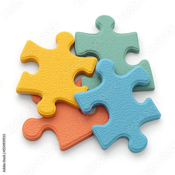 Fototapeta Colorful interlocking puzzle mat pieces arranged on white background  