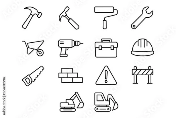 Fototapeta Construction tools and safety icons collection, vector illustration