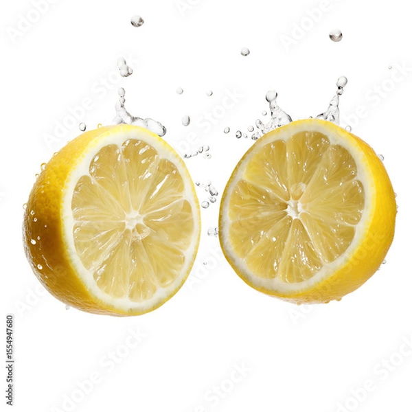 Fototapeta Two lemon halves with splashing juice.