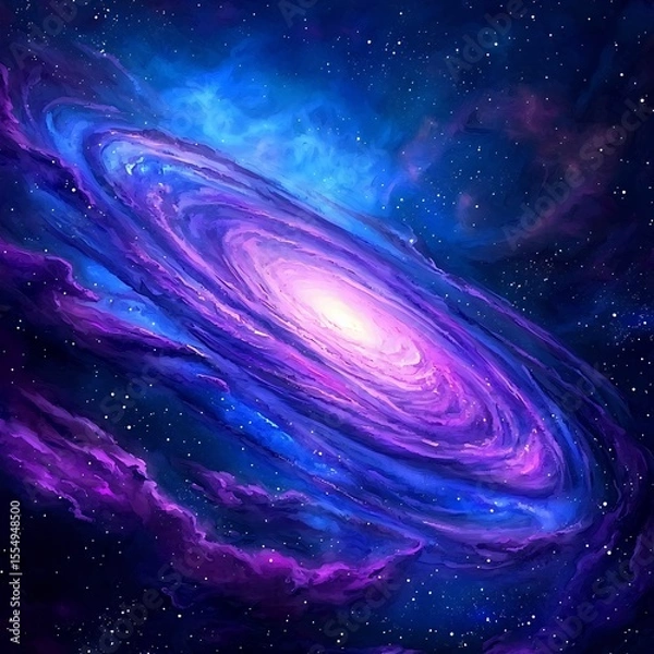 Fototapeta Vibrant Cosmic Galaxy with Swirling Purple and Blue Nebula in Deep Space