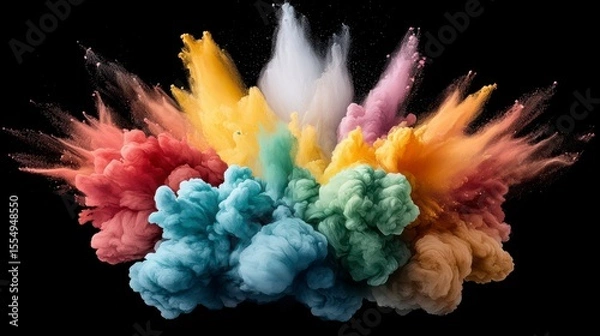 Fototapeta Vibrant Explosions of Colored Powders Creating a Dynamic Cloud Against a Black Background