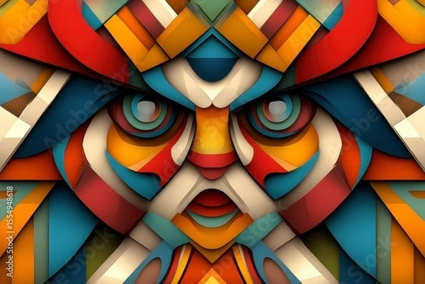 Fototapeta Vibrant Geometric Portrait with Layered Shapes and Bold Expressions