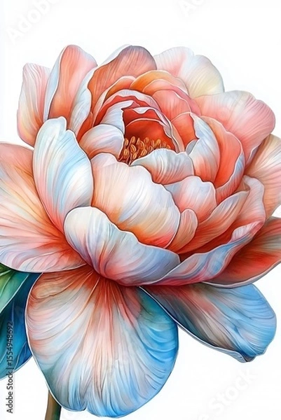 Fototapeta Vibrant Multi-Colored Flower with Intricate Petals and Soft Pastel Hues Against a White Background