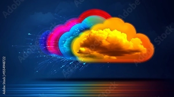 Fototapeta Vibrant Multicolored Pixel Clouds Abstract Data Network Technology Concept